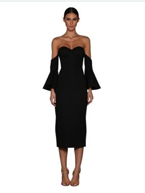 Elle Zeitoune Electra Midi Bodycon Bustier Dress in Black size 8 NWOT